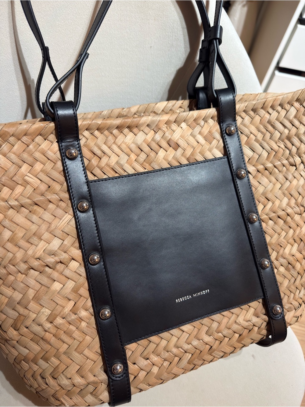 NEW - never used - Rebecca Minkoff Natural Straw Tote with Black Leather Trim - Picture 12 of 12